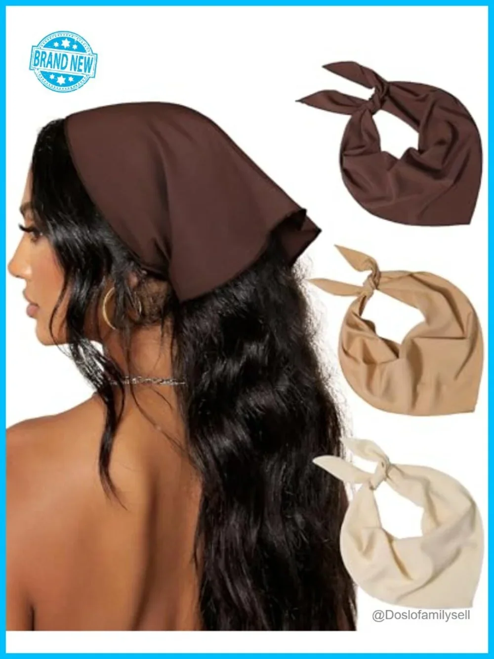 3 Pack Tie-Back Triangle Head Scarves for Women - Polyester Boho Hair Bandanas
